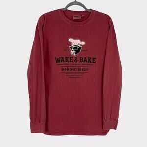 NWT Red Wake & Bake Bad Monkey Bakery Long Sleeve Graphic Tee